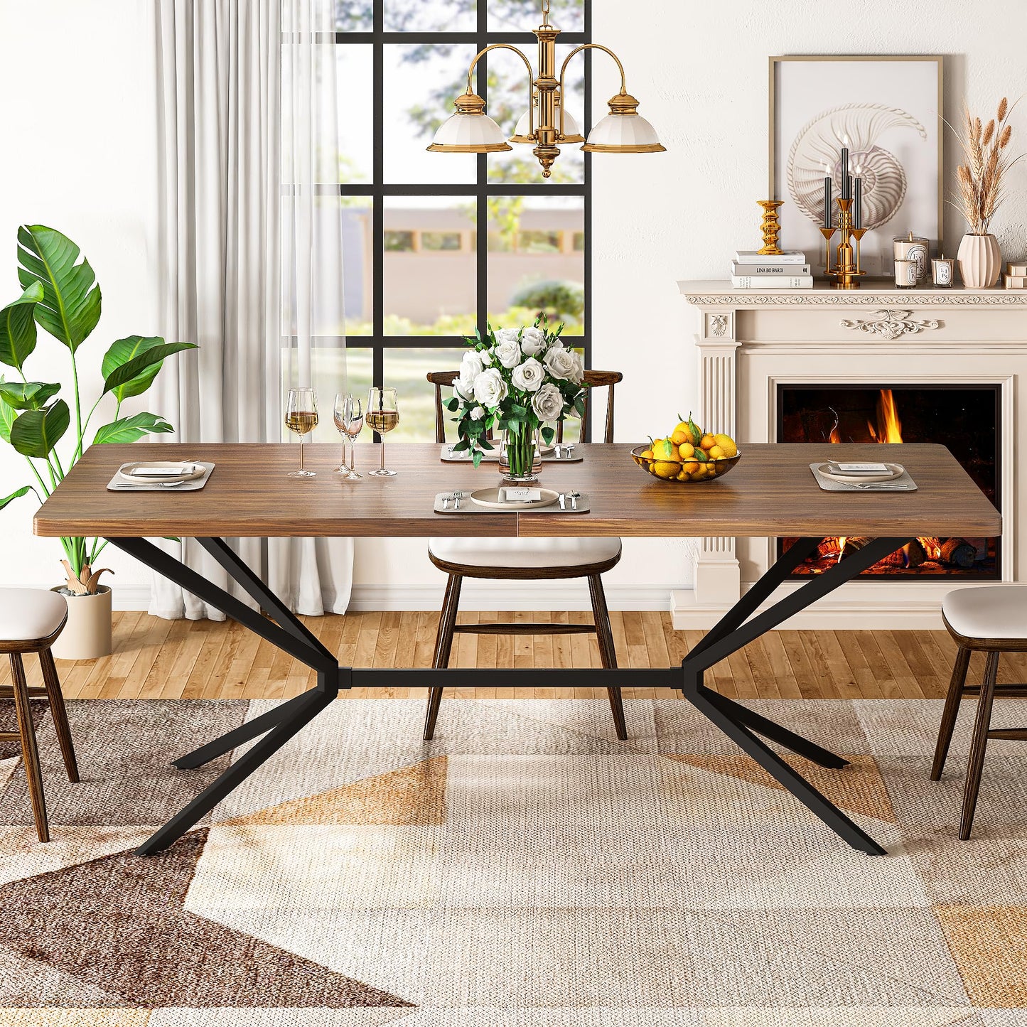 AWQM Industrial Wooden Mid-Century Modern Dining Table 6-8 Dining Table