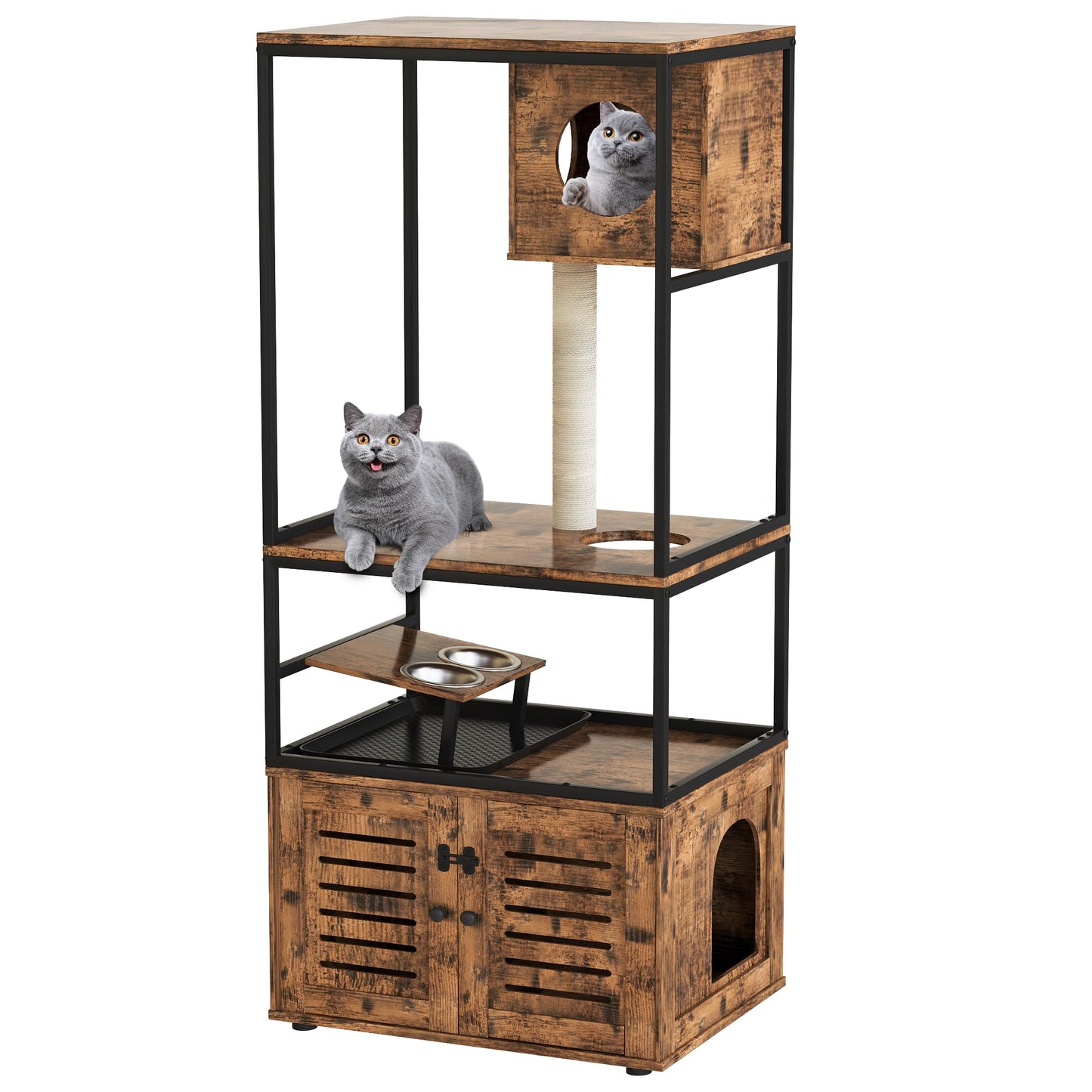 AWQM Wooden Pet Cat House 3 Tier Cat Tree Tower