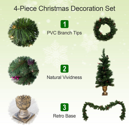 AWQM 4-Piece Christmas Decorations Pre-Lit Artificial Christmas Wreaths