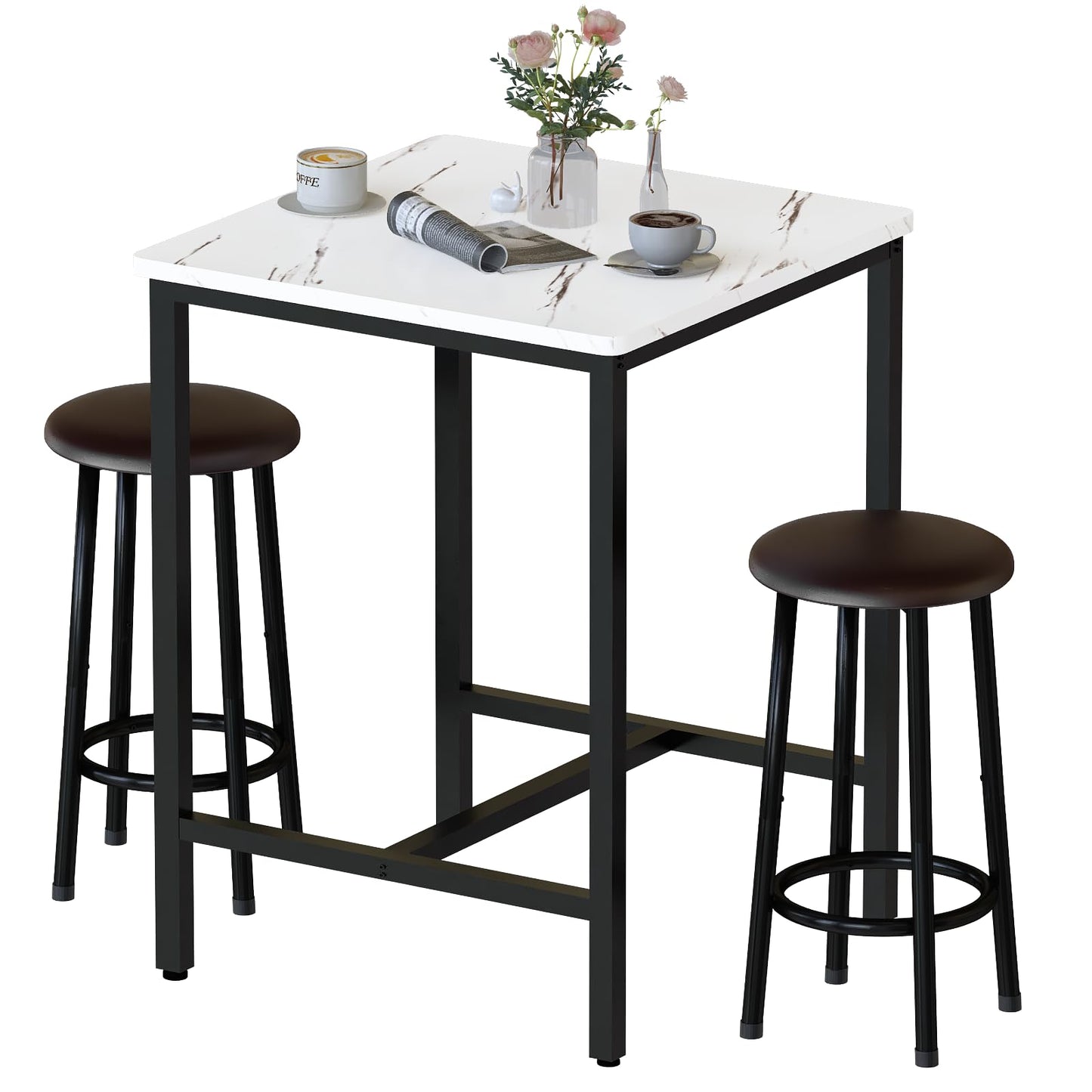 AWQM 3 Piece Bistro Table Set for 2, Kitchen Square Breakfast Table Set, Bar Table