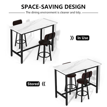 AWQM, 47” Rectangular Kitchen Marble Table and Chair Set, Dining Table for 2