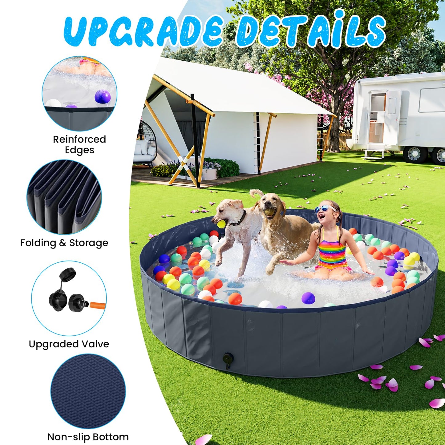 AWQM Collapsible Dog Pool Outdoor Backyard Beach Portable Pools