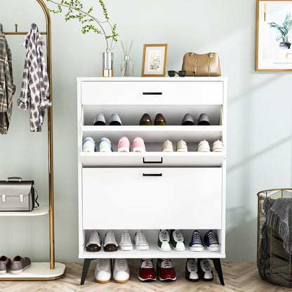 AWQM Entryway Shoe Cabinet, Freestanding Shoe Cabinet with 2 Flip-Flop Drawers