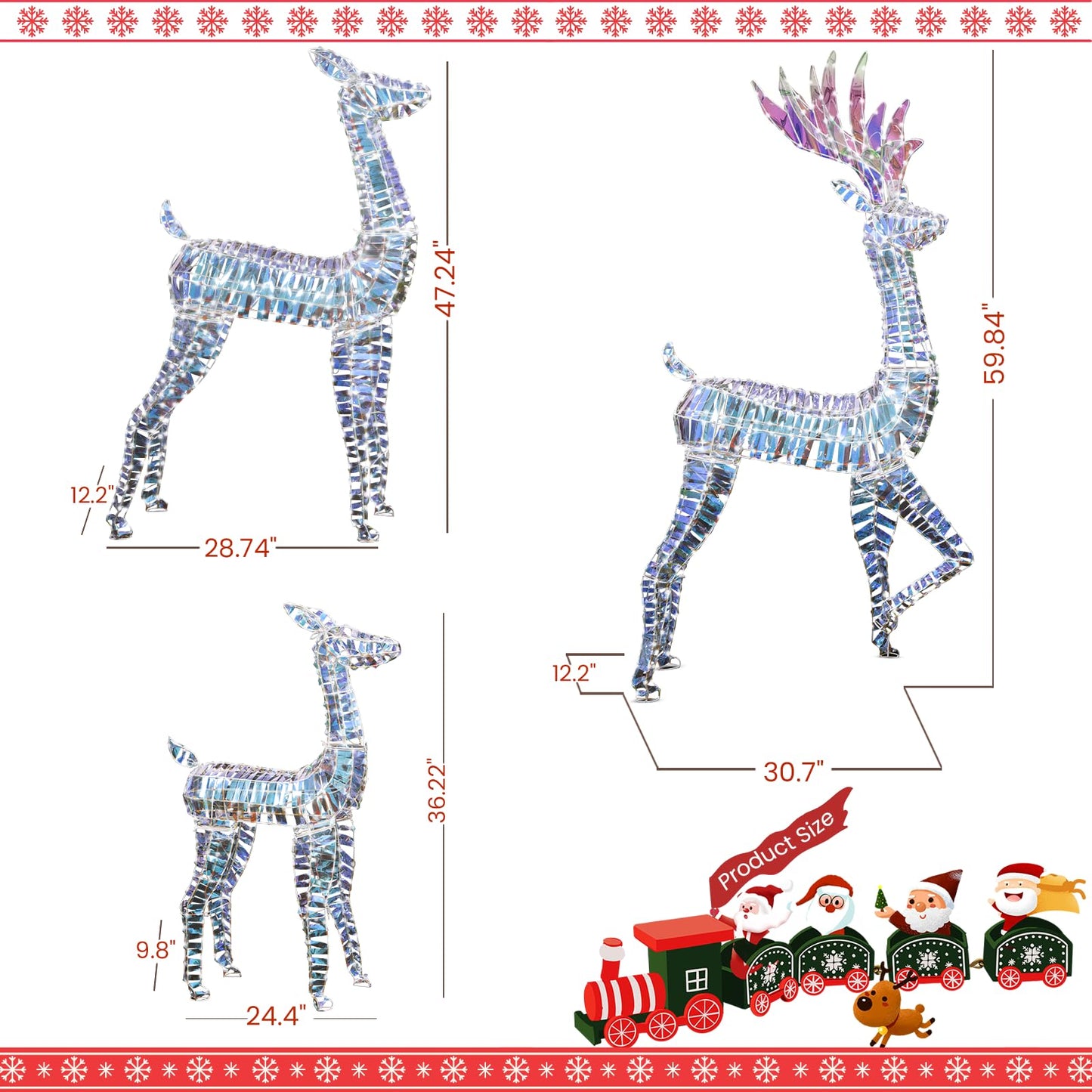 AWQM 3-Piece Christmas Reindeer Light Set, 50+80+100 LEDs