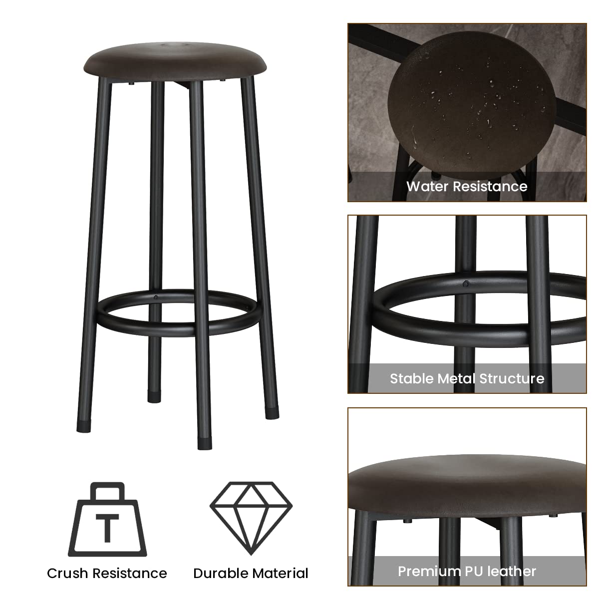 AWQM Marble Bar Table , PU Leather Stools, Table for 2