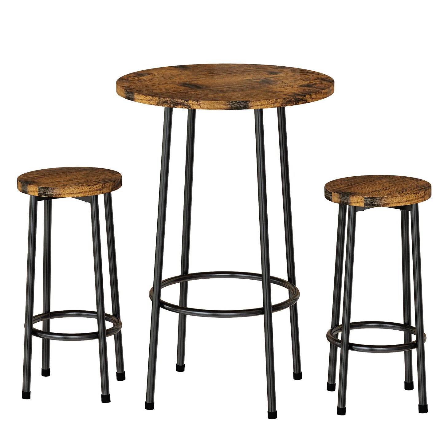 AWQM Industrial Wooden Bar Set, Coffee High Table Set with 2 Stools