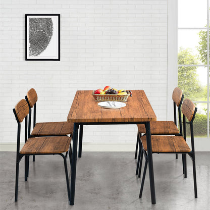 AWQM Industrial Wooden Table Top 4 Dining Table Set of 5 Metal Frame