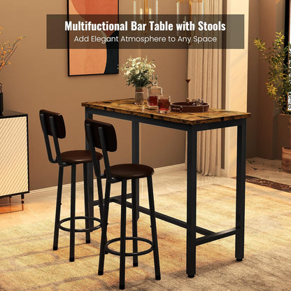 AWQM Industrial Wooden Bar, High Table Table 2 Polyurethane Upholstered Stools.