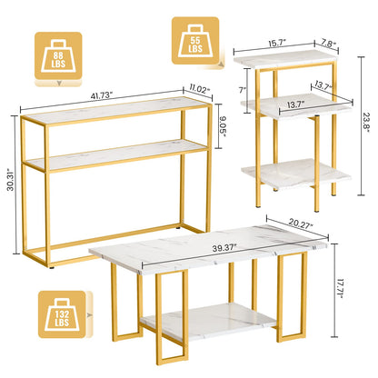 AWQM marble coffee table set of 3, 2 side tables