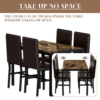 AWQM Marble Dining Table and Chairs for 4, 5-Piece Dining Set