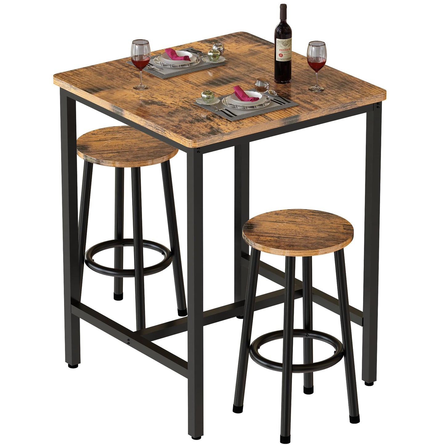 AWQM 3 Piece Bistro Table Set for 2, Kitchen Square Breakfast Table Set, Bar Table