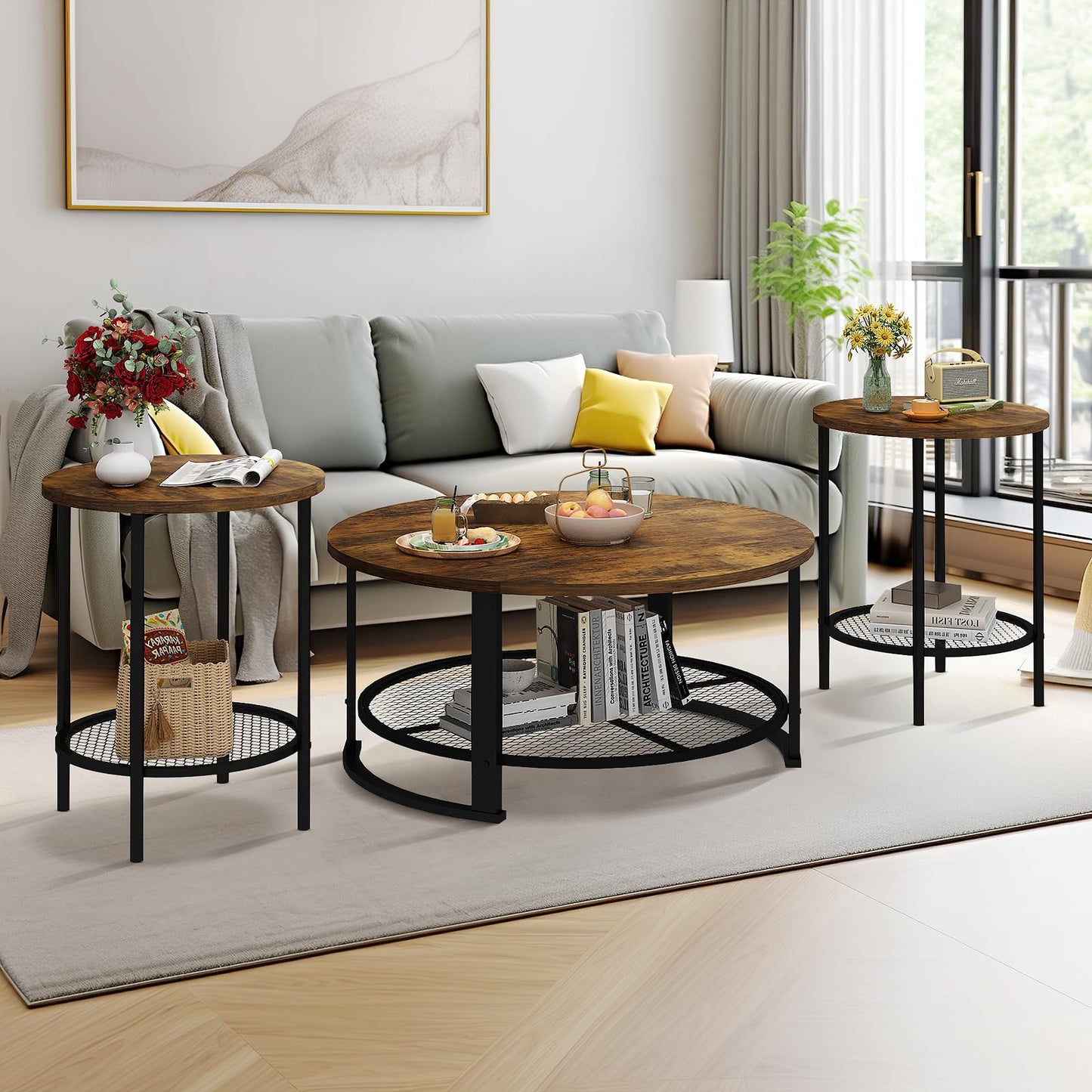 AWQM Modern Industrial Style Coffee Table Set