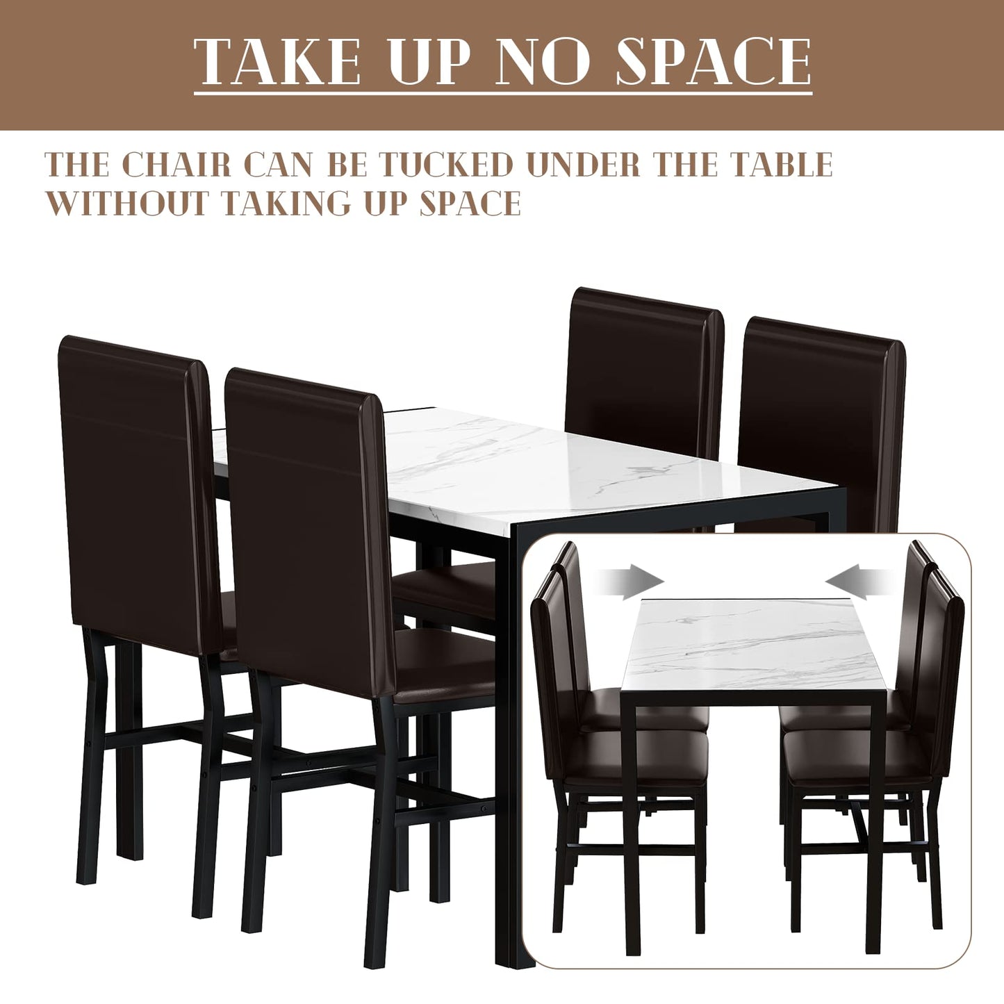 AWQM Marble Dining Table 5-Piece Dining Table Set for 4 People