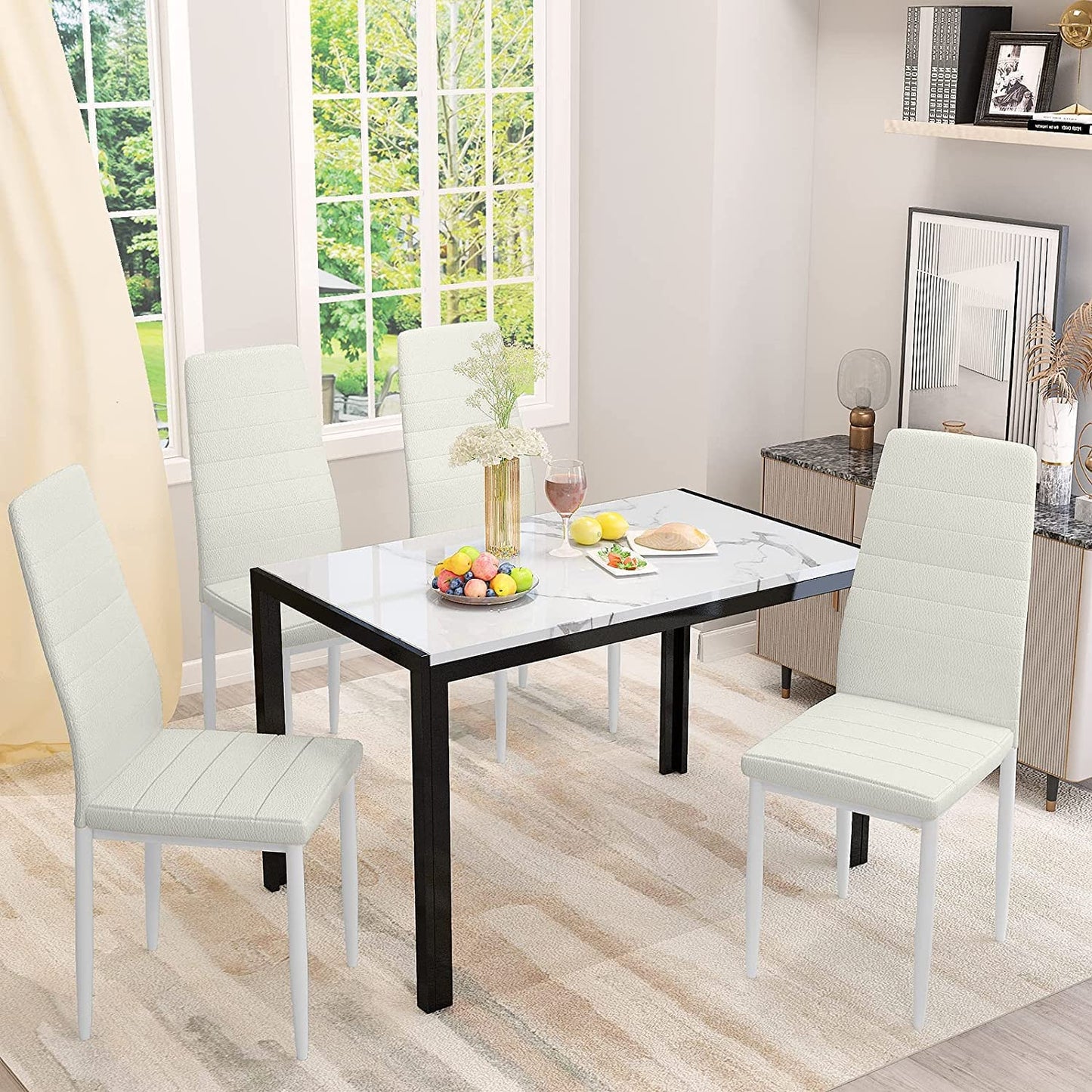 AWQM Faux Marble Dining Table Dining Set for 4