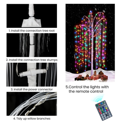 AWQM Illuminated Willow Tree 3 Piece Set, 4FT 5FT 6FT Colorful Halloween Tree Decorative LEDs