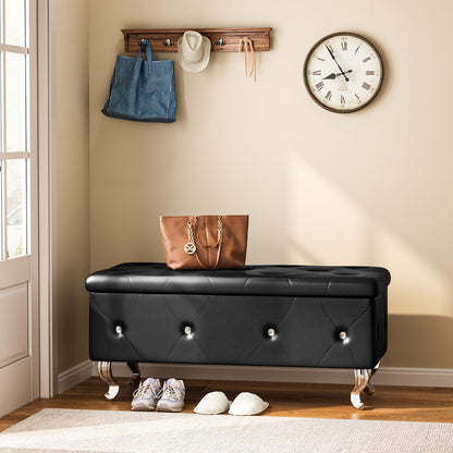 AWQM Upholstered Storage Bench, Safety Hinged Tufted Bed Bench