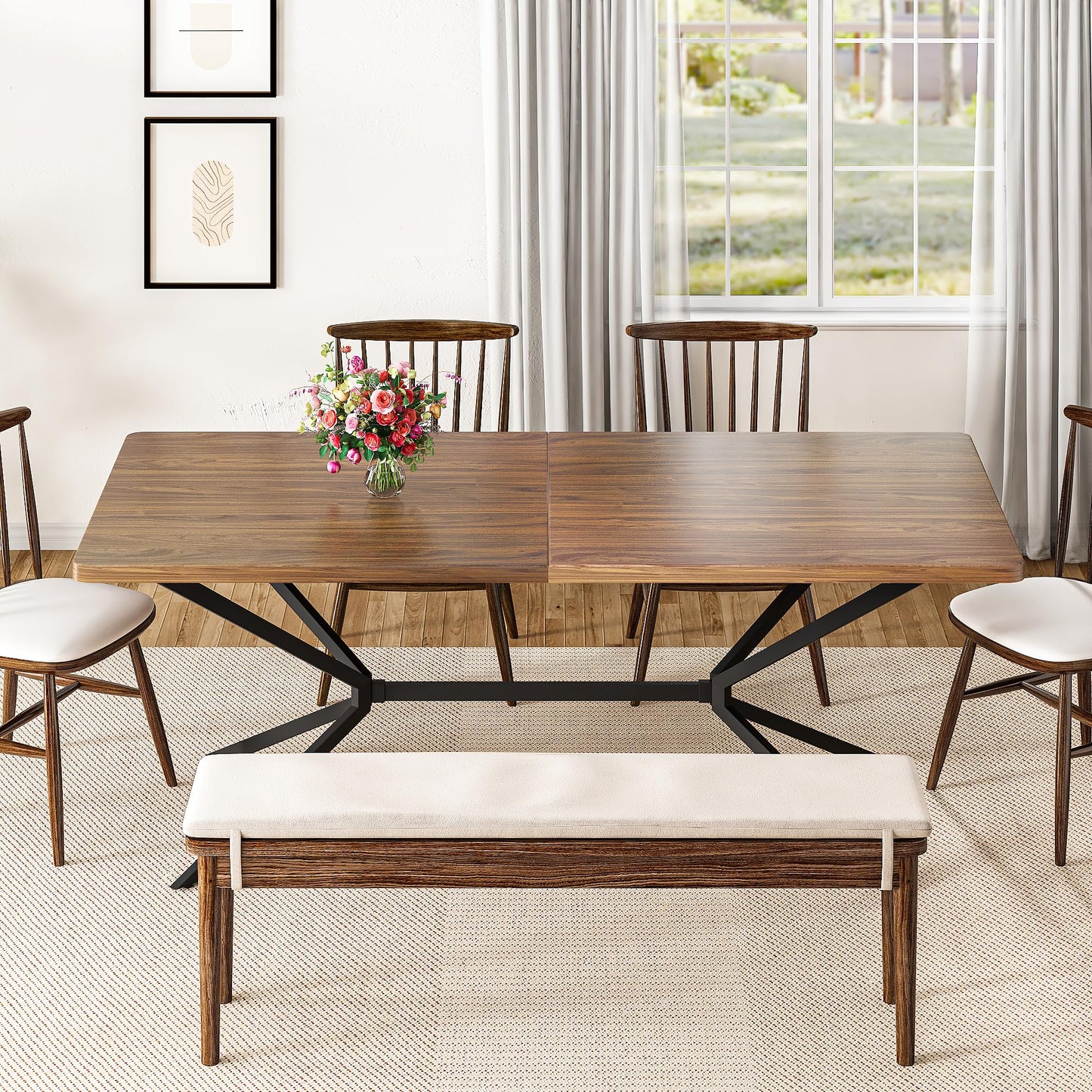 AWQM Industrial Wooden Mid-Century Modern Dining Table 6-8 Dining Table