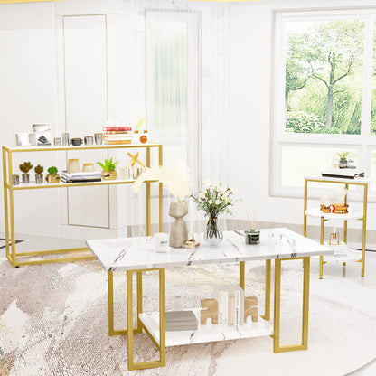 AWQM 3 Pieces Modern Coffee Set, with Console Table, White & Gold