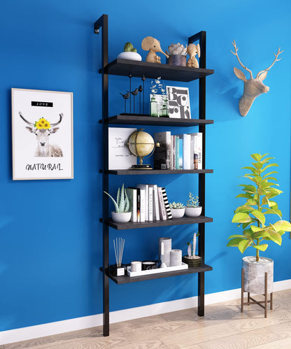 AWQM Wall Mounted Bookcase, Industrial Ladder Bookcase