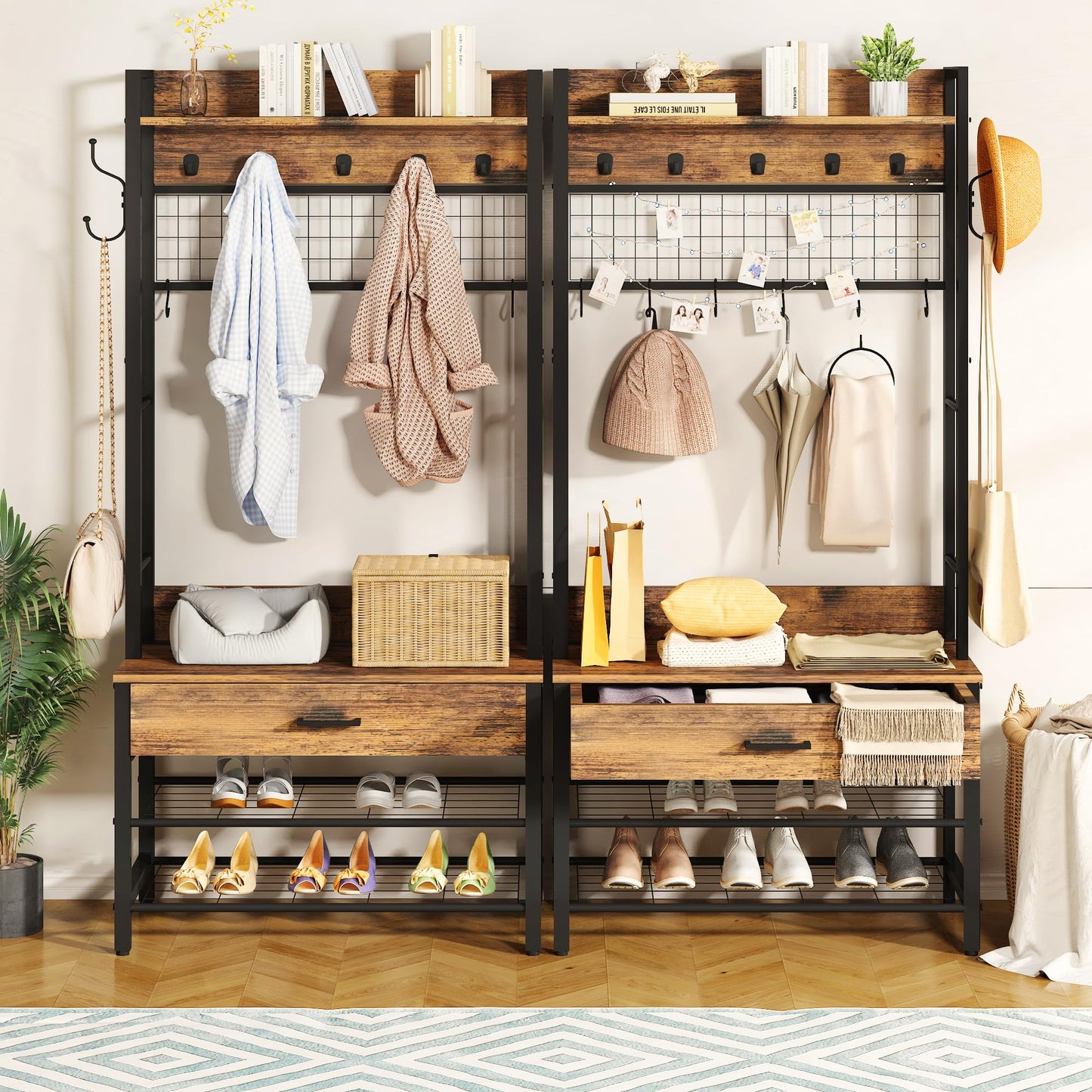 WAQM with bench and shoe cabinet, 5-in-1 coat rack