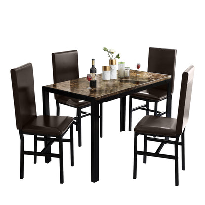 AWQM Marble Dining Table and Chairs for 4, 5-Piece Dining Set