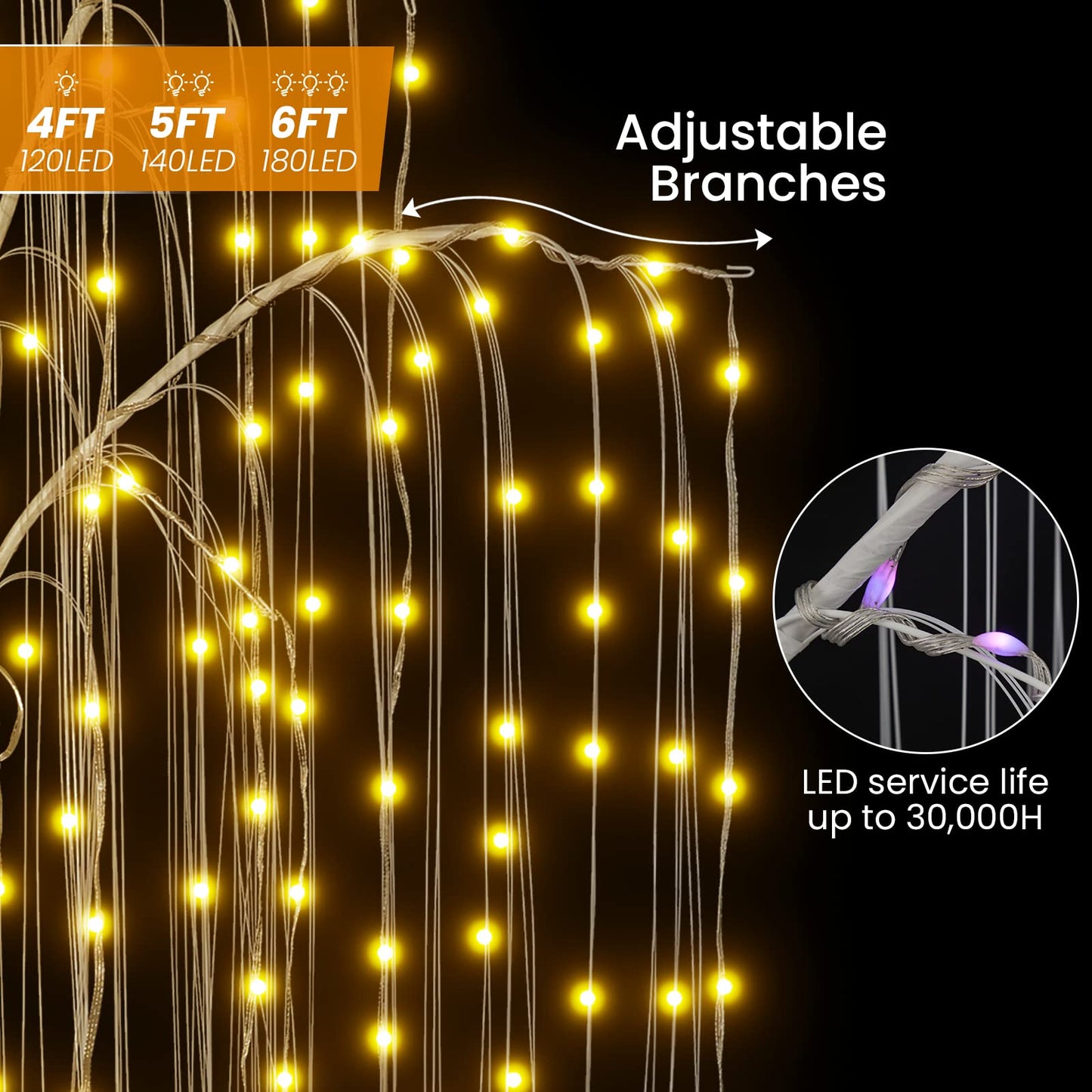 AWQM Illuminated Willow Tree 3 Piece Set, 4FT 5FT 6FT Colorful Halloween Tree Decorative LEDs