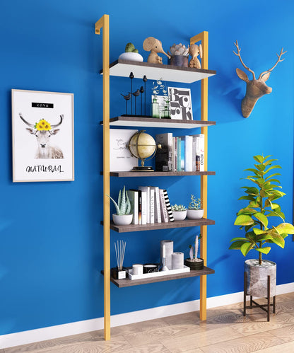 AWQM Wall Mounted Bookcase, Industrial Ladder Bookcase