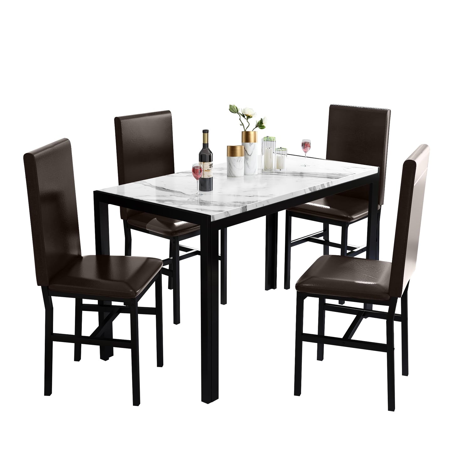 AWQM Marble Dining Table 5-Piece Dining Table Set for 4 People