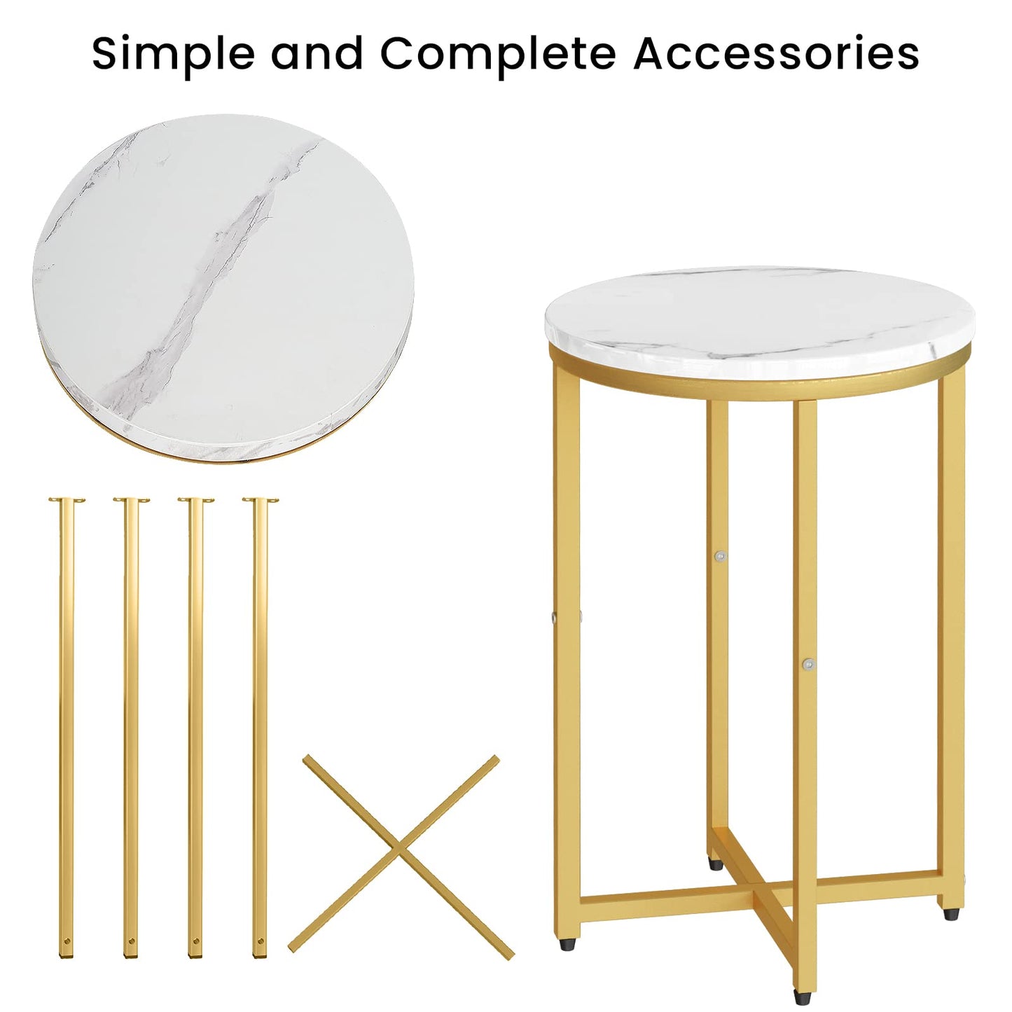 AWQM marble modern side table with gold rim small coffee table round table