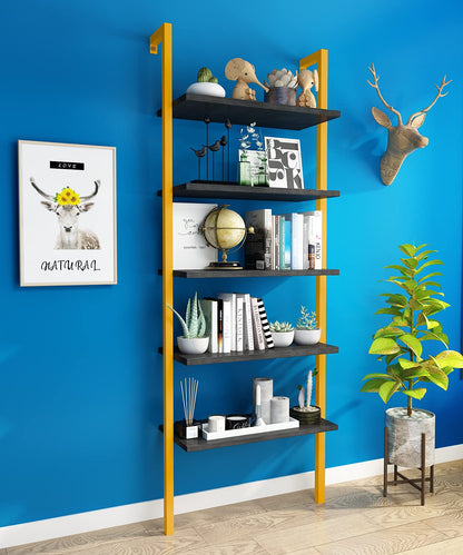 AWQM Wall Mounted Bookcase, Industrial Ladder Bookcase