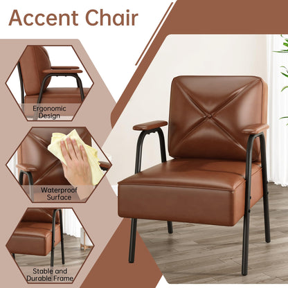 AWQM Sofa Chair, PU Leather Casual Armchair, Mid-Century Modern Sofa Chair