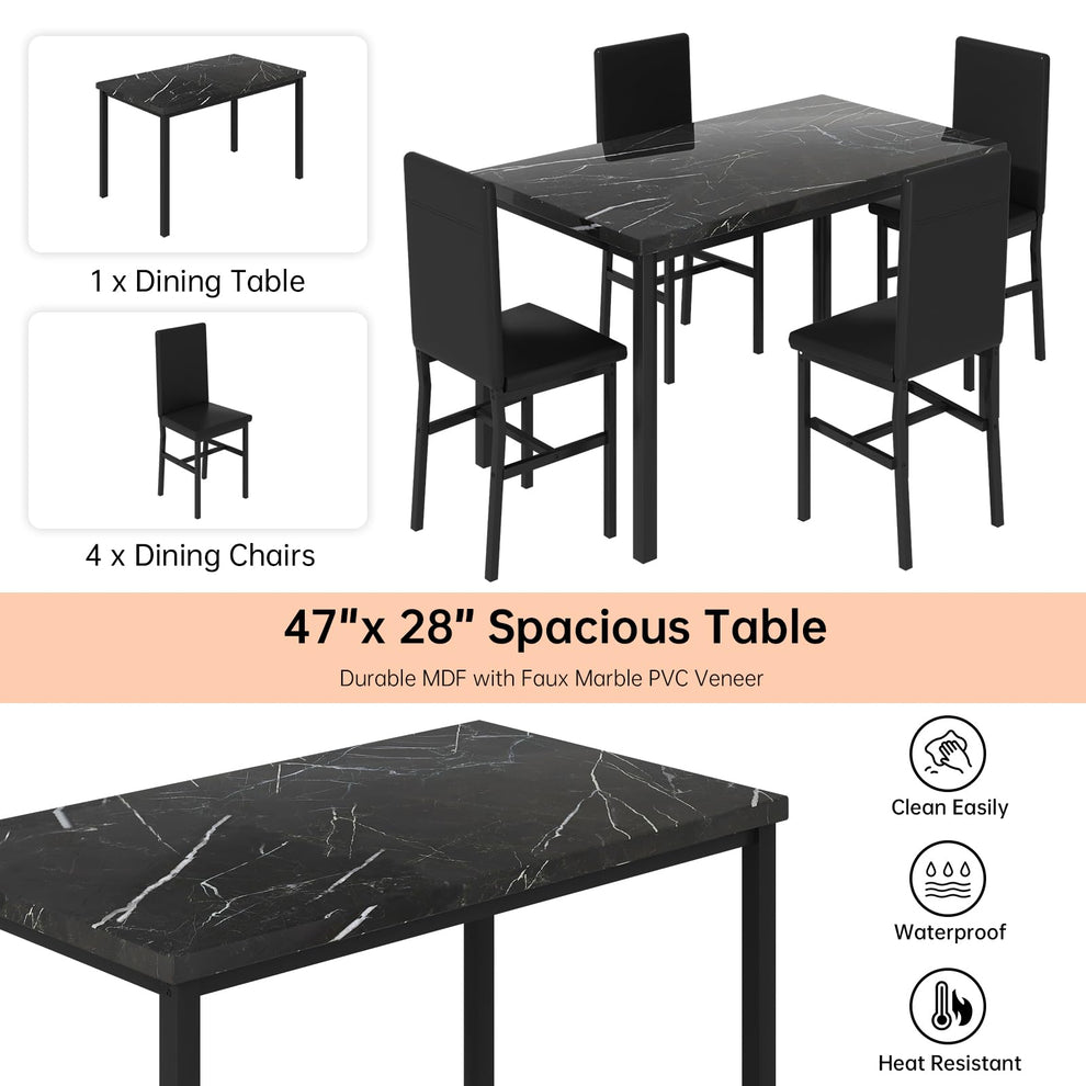 AWQM Modern Kitchen Marble Dining Table Set for 4