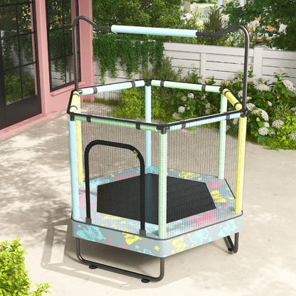 AWQM 55" Hexagon Trampoline, Indoor/Outdoor Trampoline, Safety Enclosure Net and Adjustable Handrail, 500lbs Capacity, 7-in-1