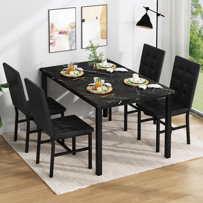 AWQM Dining Table Set for 4,Faux Marble Kitchen Table and Chairs Set of 4, Modern Dining Room Set for 4,Dinner Table Set with Velvet Chairs, Dining Set for Small Spaces