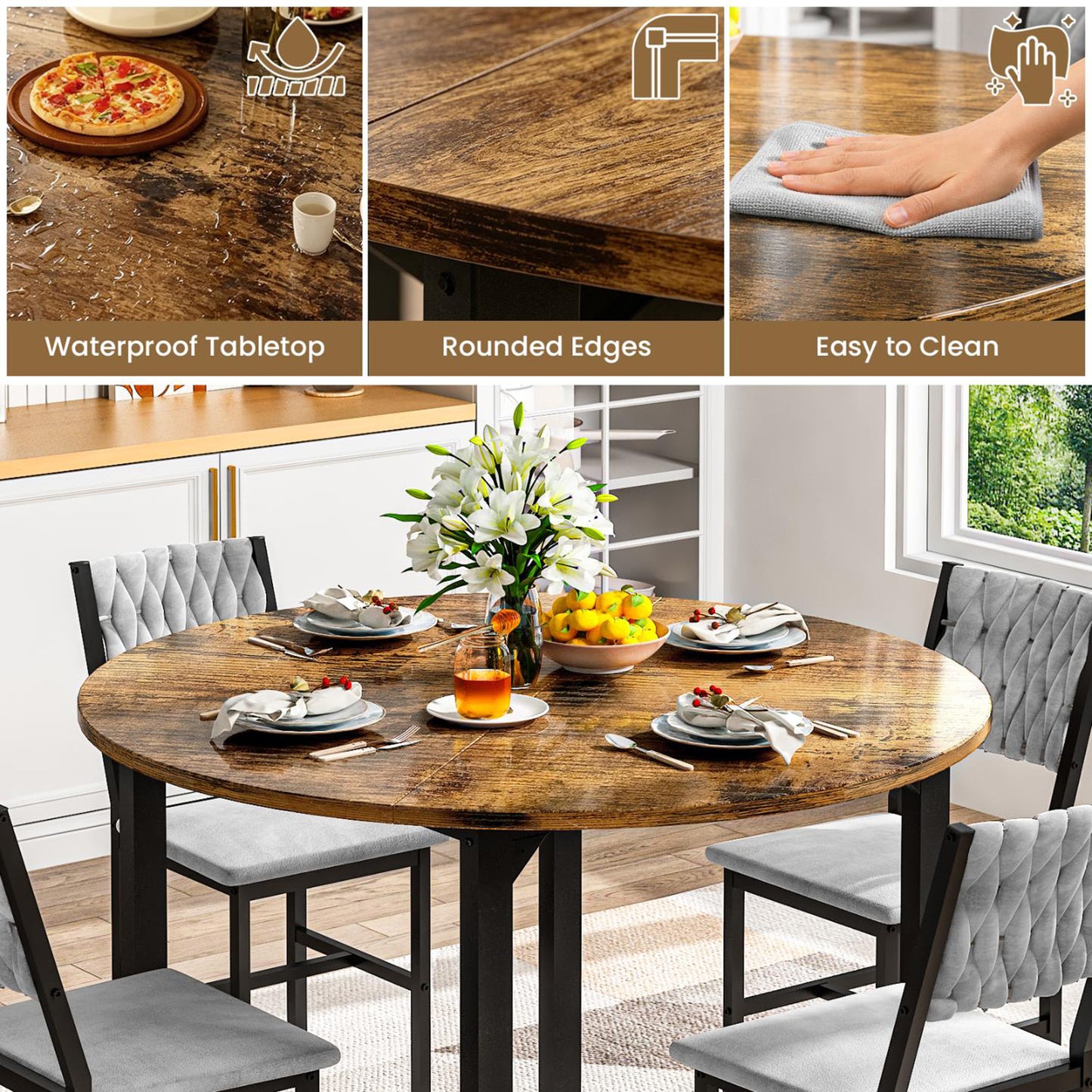 AWQM Round Dining Table Set for 4, Kitchen Dining Table Set, Round Dining Table Set for Small Space.