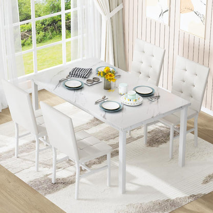AWQM Dining Table Set for 4,Faux Marble Kitchen Table and Chairs Set of 4, Modern Dining Room Set for 4,Dinner Table Set with Velvet Chairs, Dining Set for Small Spaces