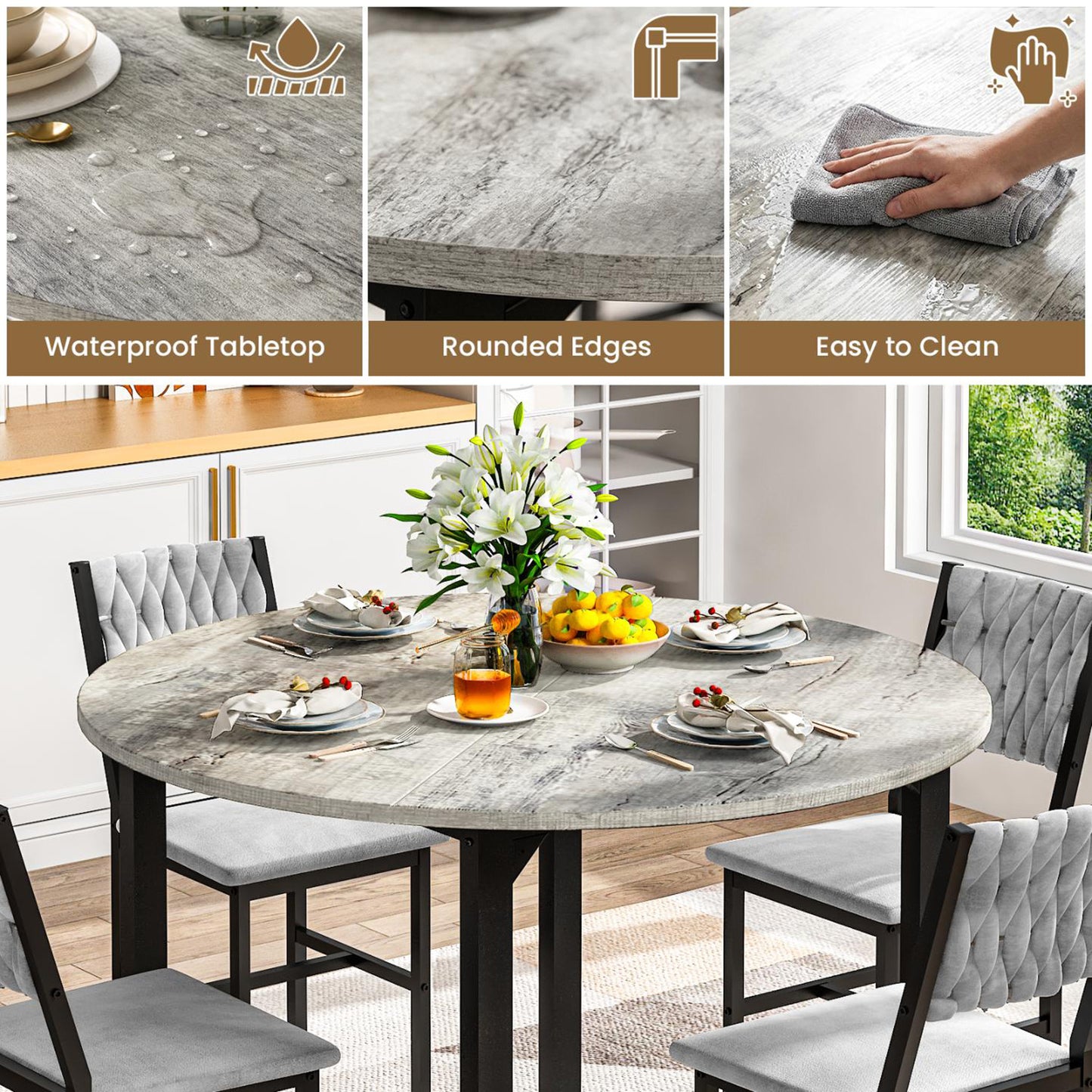 AWQM Round Dining Table Set for 4, Kitchen Dining Table Set, Round Dining Table Set for Small Space.