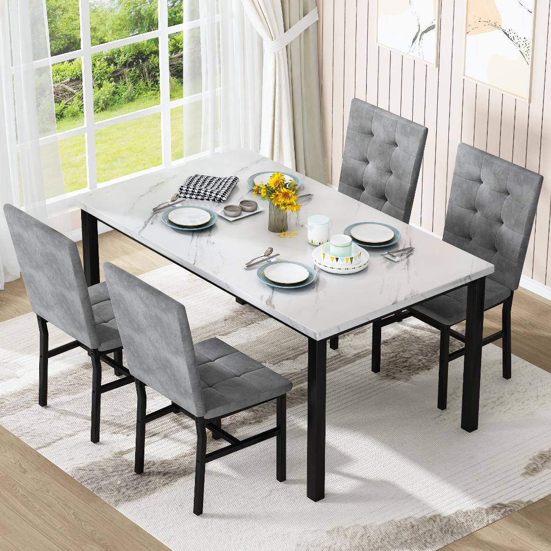 AWQM Dining Table Set for 4,Faux Marble Kitchen Table and Chairs Set of 4, Modern Dining Room Set for 4,Dinner Table Set with Velvet Chairs, Dining Set for Small Spaces
