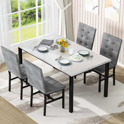 AWQM Dining Table Set for 4,Faux Marble Kitchen Table and Chairs Set of 4, Modern Dining Room Set for 4,Dinner Table Set with Velvet Chairs, Dining Set for Small Spaces