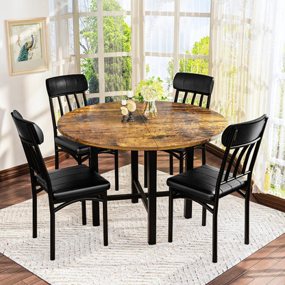 AWQM Round Dining Table Set for 4, Wood Circle Kitchen Table and Chairs Set for 4, Modern Dining Room Sets with 4 Faux Leather Chairs, Round Dinner Table for Small Space