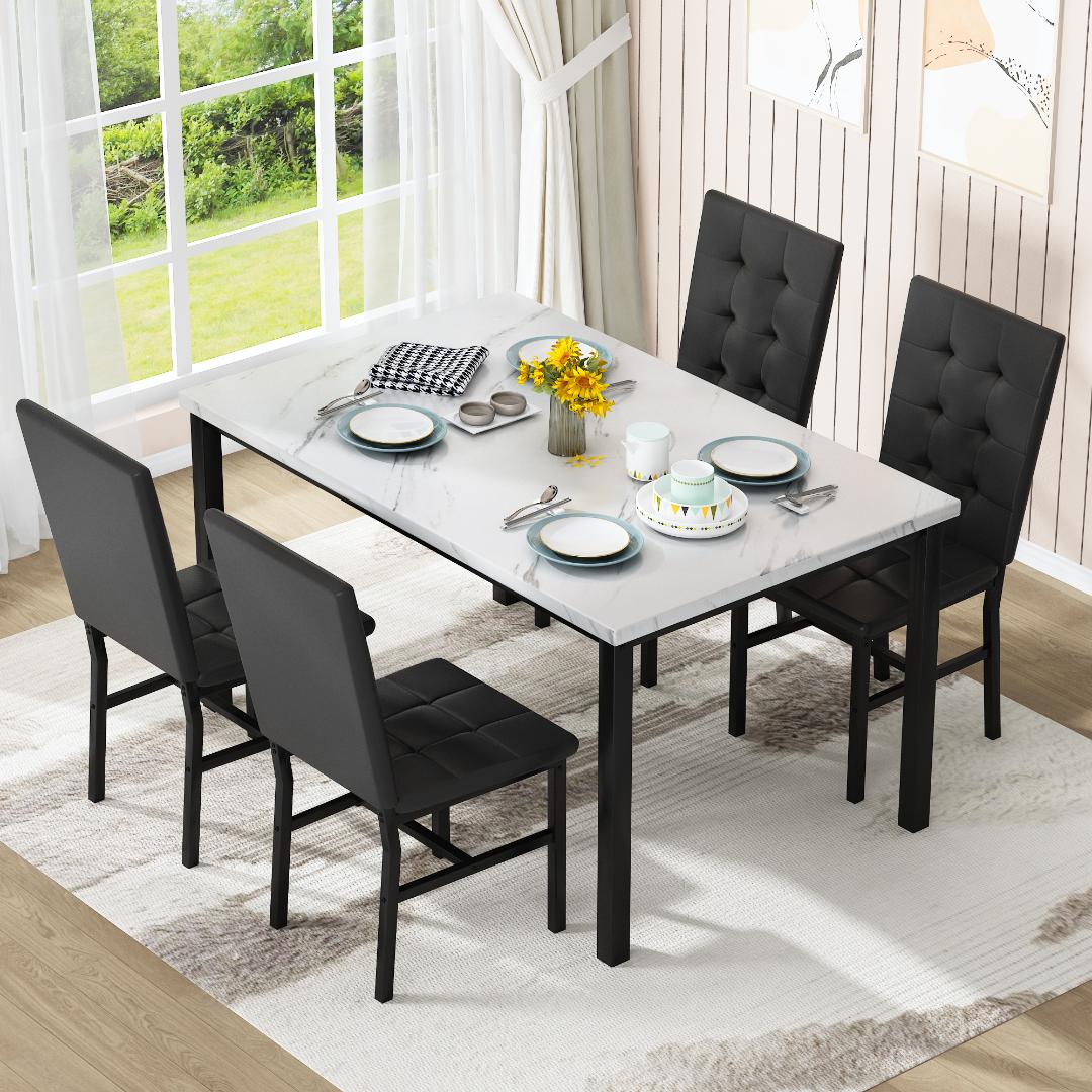 AWQM Dining Table Set for 4,Faux Marble Kitchen Table and Chairs Set of 4, Modern Dining Room Set for 4,Dinner Table Set with Velvet Chairs, Dining Set for Small Spaces