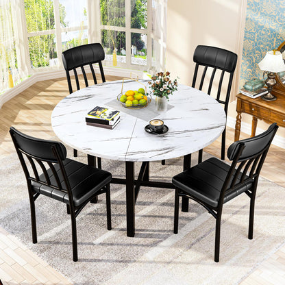AWQM Round Dining Table Set for 4, Wood Circle Kitchen Table and Chairs Set for 4, Modern Dining Room Sets with 4 Faux Leather Chairs, Round Dinner Table for Small Space