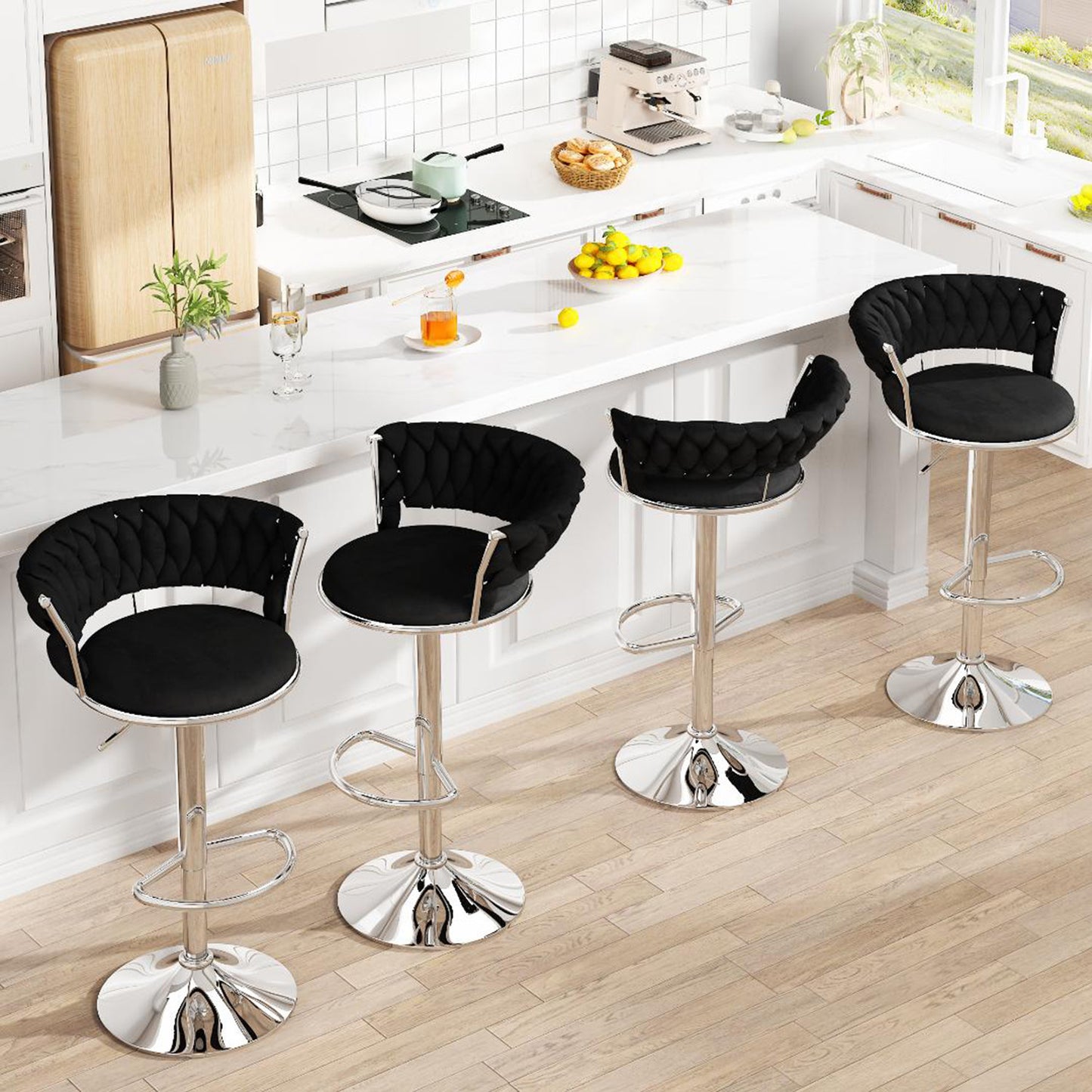 AWQM Velvet Bar Stools Set of 2 - Adjustable Height Swivel Kitchen Stools with Low Back for Dining Room, Breakfast Bar, Home Decor, and Entertaining Guests