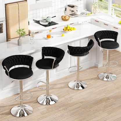 AWQM Velvet Bar Stools Set of 2 - Adjustable Height Swivel Kitchen Stools with Low Back for Dining Room, Breakfast Bar, Home Decor, and Entertaining Guests