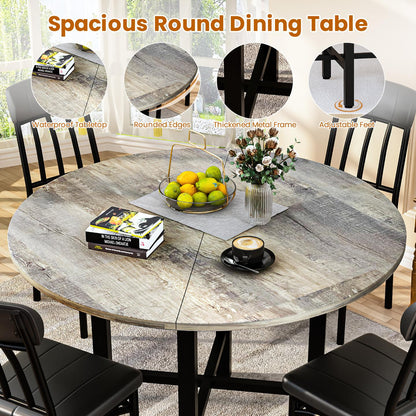 AWQM Round Dining Table Set for 4, Wood Circle Kitchen Table and Chairs Set for 4, Modern Dining Room Sets with 4 Faux Leather Chairs, Round Dinner Table for Small Space