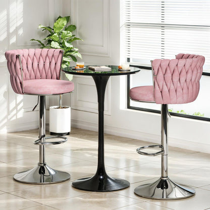 AWQM Velvet Bar Stools Set of 2,Counter Height Barstools Adjustable Kitchen Island Chairs,Swivel Barstool Upholstered Counter Bar Chairs with Back & Footrest