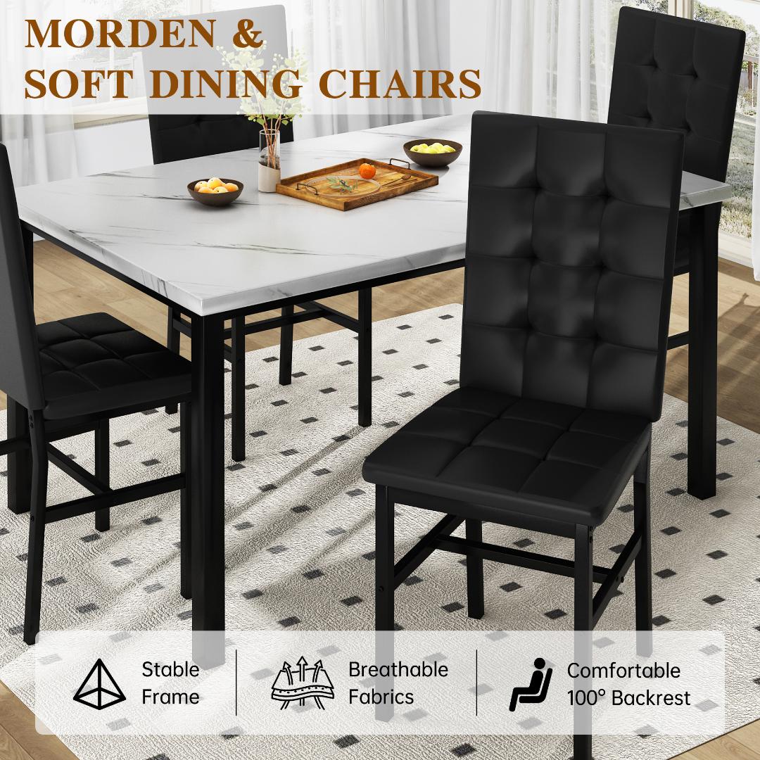 AWQM Dining Table Set for 4,Faux Marble Kitchen Table and Chairs Set of 4, Modern Dining Room Set for 4,Dinner Table Set with Velvet Chairs, Dining Set for Small Spaces