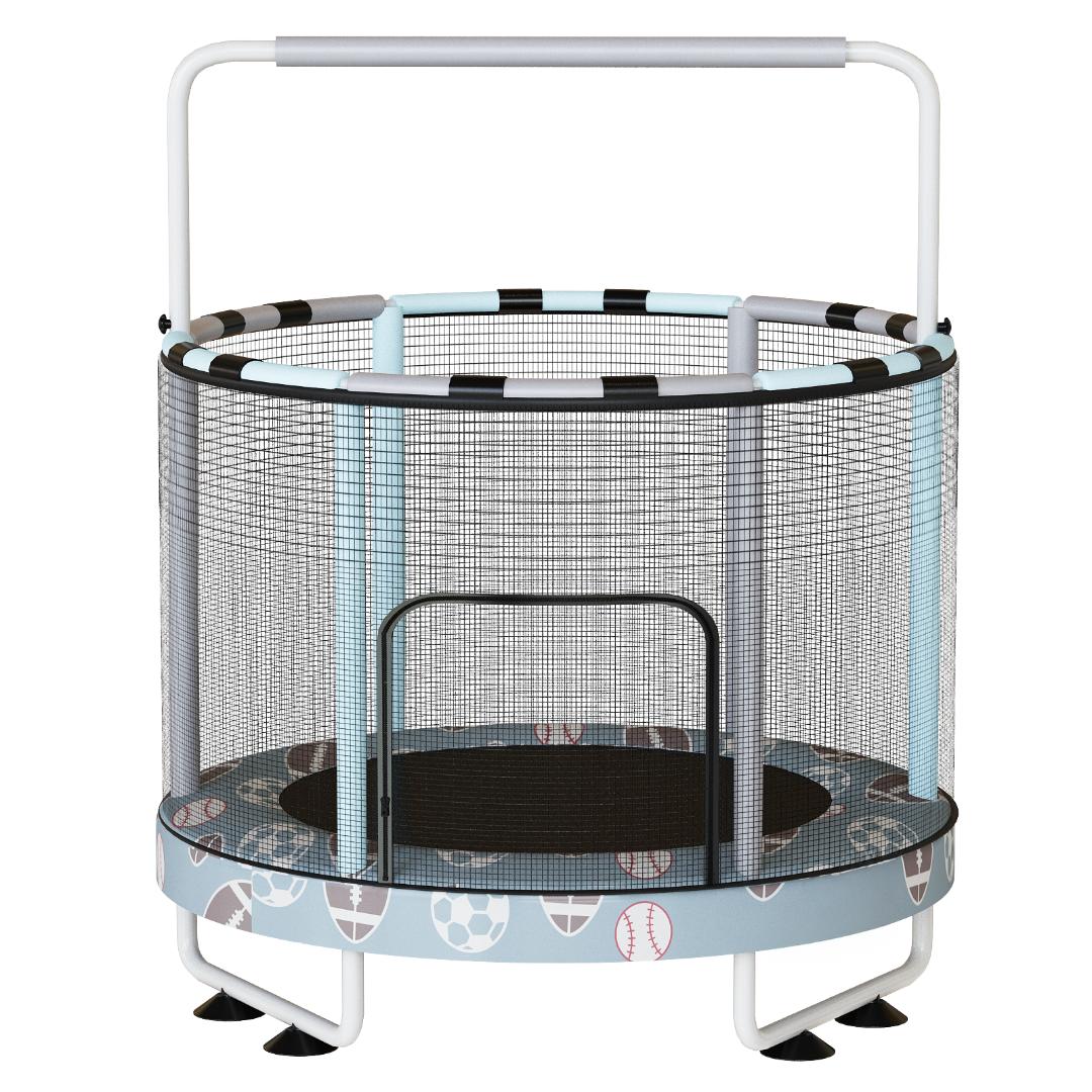 AWQM 55" 7-in-1 Round Trampoline for Kids Boys & Girls Ages 1-8, Indoor & Outdoor Trampoline for Fun, Adjustable Height Handrail ＆ Enclosed Safety Net ＆ Durable Designs for Toddlers Children