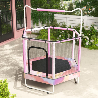 AWQM 55" Hexagon Trampoline, Indoor/Outdoor Trampoline, Safety Enclosure Net and Adjustable Handrail, 500lbs Capacity, 7-in-1