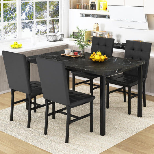 AWQM Dining Table Set for 4,Faux Marble Kitchen Table and Chairs Set of 4, Modern Dining Room Set for 4,Dinner Table Set with Velvet Chairs, Dining Set for Small Spaces